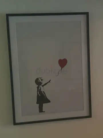 Framed Banksy-style Girl with Balloon Print