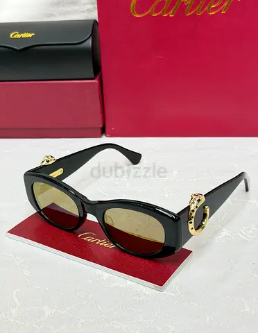 Cartier black acetate womens sunglasses with gold panther detail - authentic box included