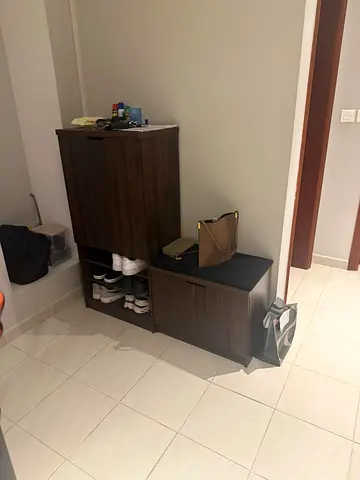 Dark Wood Shoe Cabinet with Bench - Compact Hallway Storage