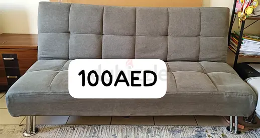 Gray fabric sofa bed - good condition, folds flat (must pick up)