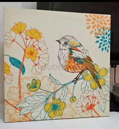 Framed Floral Bird Canvas Art - 40x40 cm (approx) decorative print