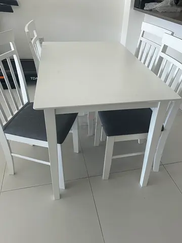 White wooden dining table with 4 chairs - compact set