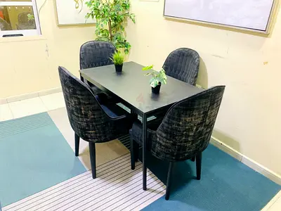 Compact Black Dining Table with 4 Upholstered Chairs -  Free delivery