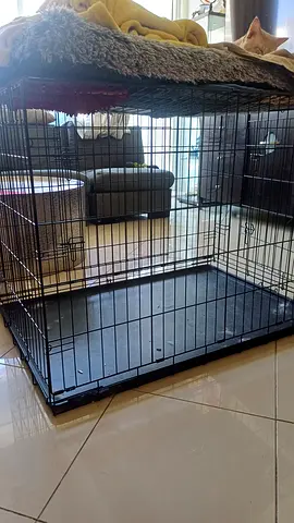 Large metal indoor dog crate with removable tray - good condition