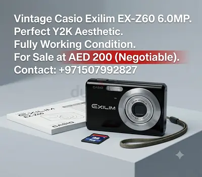 ​Title:
Vintage Casio Exilim EX-Z60 Digital Camera (Y2K Aesthetic) - For Sale
​Description:
Selling
