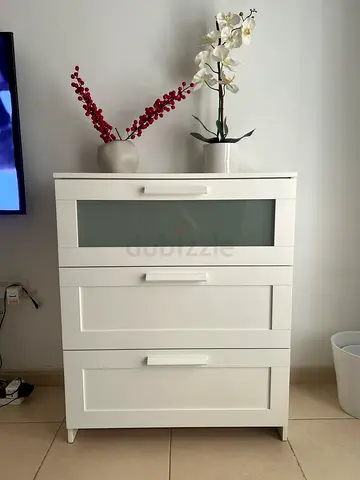 IKEA BRIMNES Chest of 3 drawers, white/frosted glass