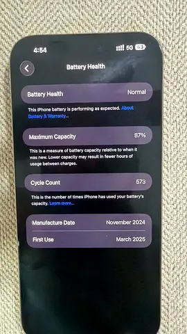 Apple iPhone with 87% Battery Capacity