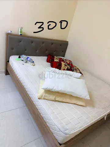 Queen wooden bed frame with headboard + mattress - good condition