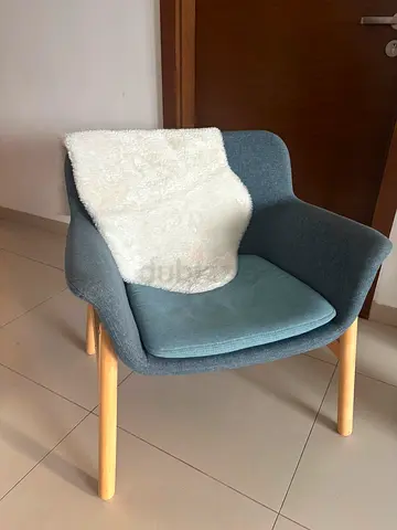 Modern Grey/blue Fabric Accent Armchair with Wooden Legs