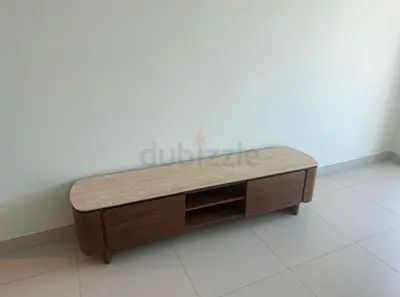 Low wooden TV console with marble top - modern, good condition