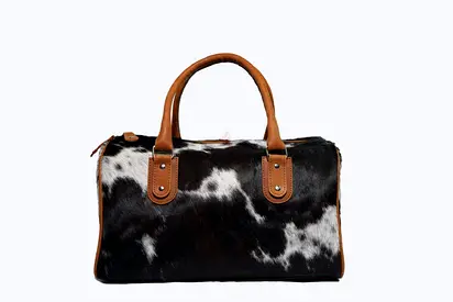 Cowhide Pattern Handbag with Leather Straps