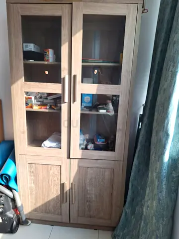 Wooden Storage Cabinet with Glass Display Doors
