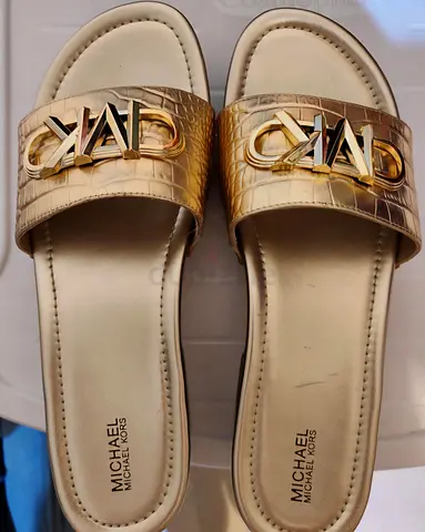 Michael Kors Gold Logo Slide Sandals - Size 40