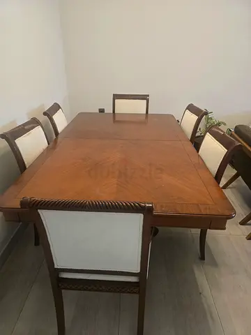 Solid Wood spanish Hurtad Dining Table with 12 Upholstered Chairs, - 6 chairs in working condition.