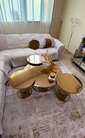 Set of 4 Gold Nesting Coffee Tables - Modern Mirrored Tops
