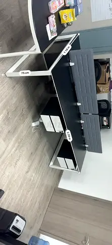 Used Double Office Desk Workstation with Divider - Black Top, White Frame