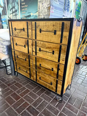 Rustic Industrial Wooden Cabinet with Metal Frame