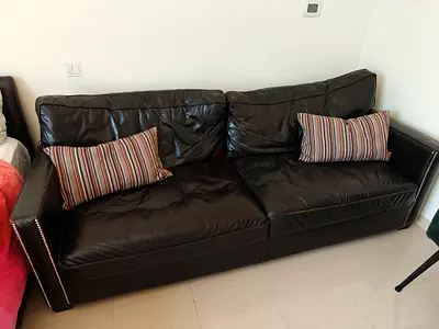 Dark Brown Leather 3-Seater Sofa with Nailhead Trim