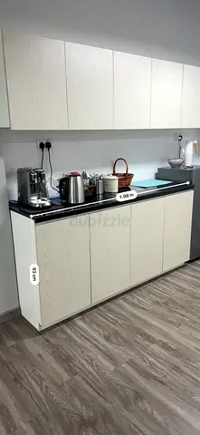 IKEA white kitchen base and wall cabinets with black countertop - good condition