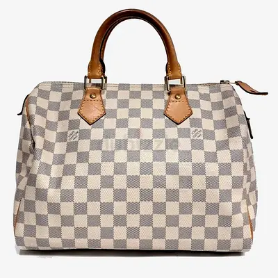 Authentic Louis Vuitton Grey White PVC Azur Speedy 30