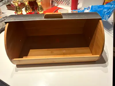 Wooden Bamboo Bread Box with Roll-Top Lid