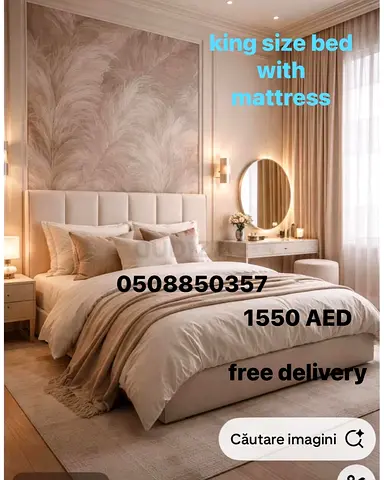 King size upholstered bed with mattress - excellent condition