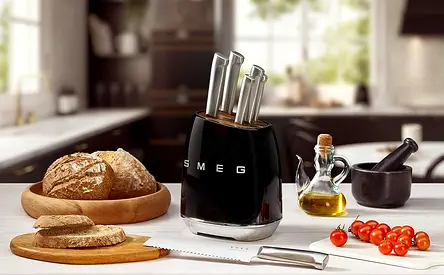 SMEG Knife Set – Premium 6-Piece Stainless Steel Knife Block, Italian Design