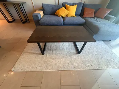 Solid Wood Coffee Table with Metal Legs — Good Condition