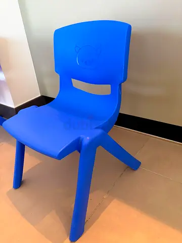 Blue Plastic Kids Chair with Bear Design - Good Condition