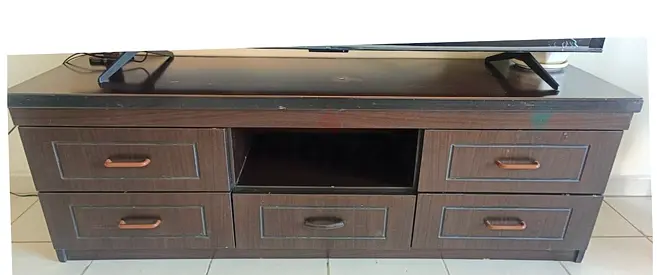 TV unit and matching bedside cabinets - dark wood, good condition