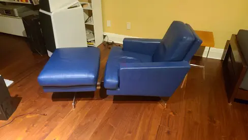 Meritalia Italy Nicole Blue leather armchair with matching ottoman
