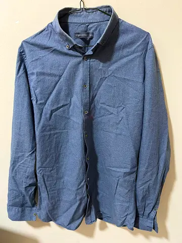 Mens long-sleeve button-up shirt - blue, size L