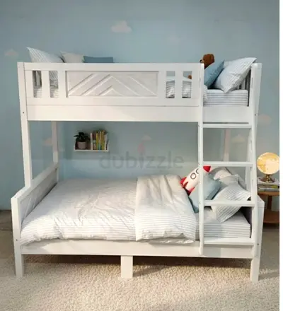 White Wooden Bunk Bed with Ladder - Twin over Full