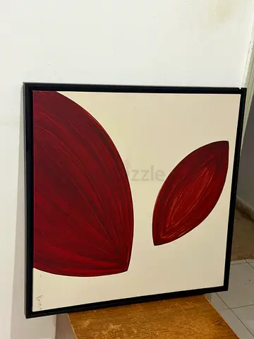 Minimalist Abstract Red Leaf Framed Painting - Square Canvas