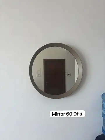 Round Wall Mirror with Metallic Frame - 60 AED