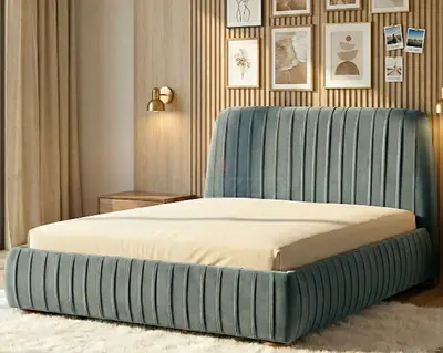 Modern Upholstered Platform Bed with Padded Headboard - Queen