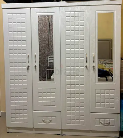 White 2-door Wardrobe with Mirrors and Drawers - Good Condition
