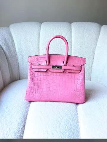 Hermes Pink Croc-Embossed Leather Handbag - Structured Top-Handle Bag