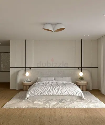 Modern Minimalist Bed with Curved Headboard and Integrated Lighting