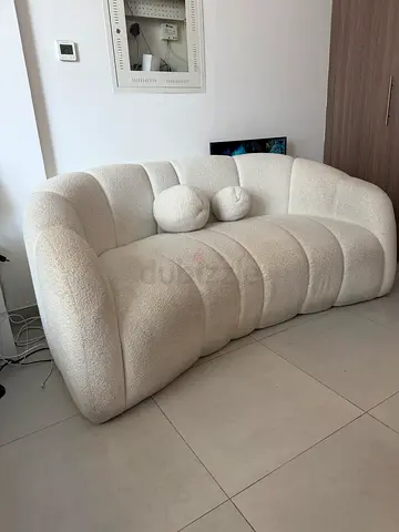 3-Seater Bouclé Curved Sofa - Cream, Good Condition