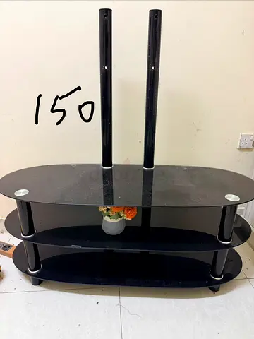 Black Glass TV Stand with Shelves - Good Condition