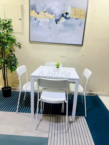 White 4-Seater Dining Table with Chairs — Compact Modern Set Delivery Free