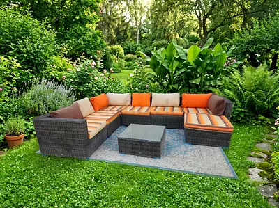 Premium Patio Lounge Sofa Contemporary woven rattan finish High-density foam cushions UV-resistant a