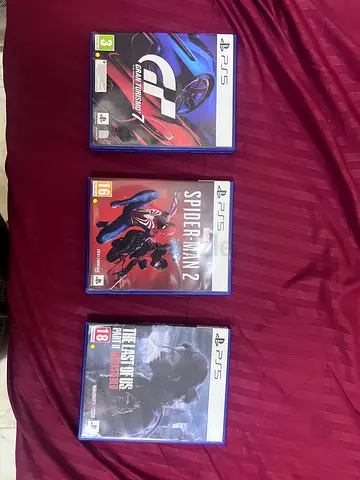 Ps5 3 Games The last os su part 2 Remastered , Spider-Man 2, Gran Turismo 7