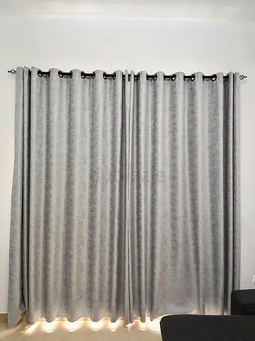 Grey Eyelet Blackout Curtains - Pair, 2 Panels