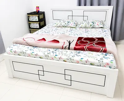 Modern White Bed Frame with Geometric Pattern