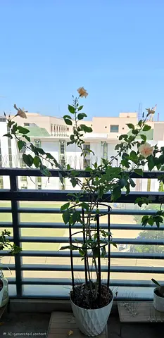 Hibiscus- Sandal Wood Colour plant on balcony - healthy, flowering