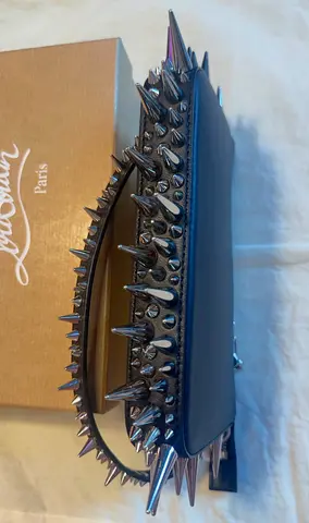 Christian Louboutin studded spike clutch / small handbag - black leather.