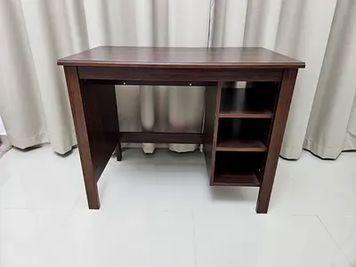 Dark Wood Study/Computer Desk with Side Shelves