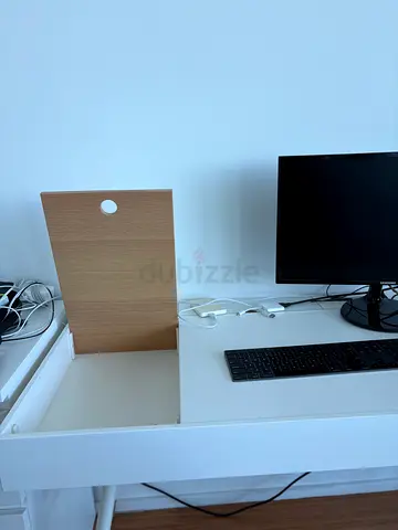 Modern White Computer Desk with Hidden Storage Compartment